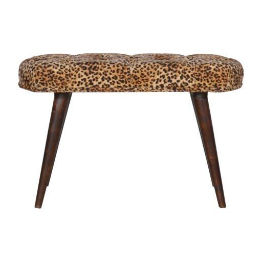 Leopard Print Cotton Velvet Deep Button Bench