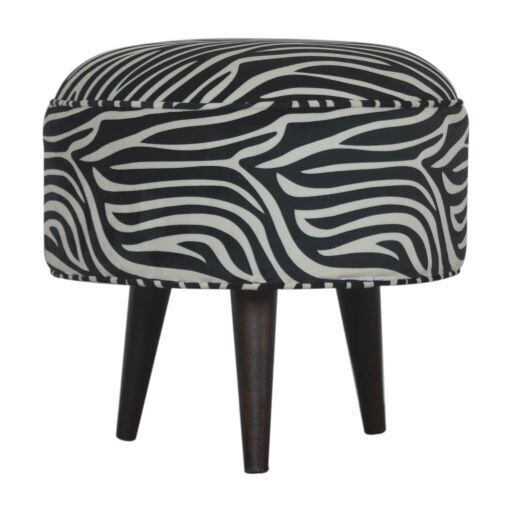 Zebra Velvet Print Footstool