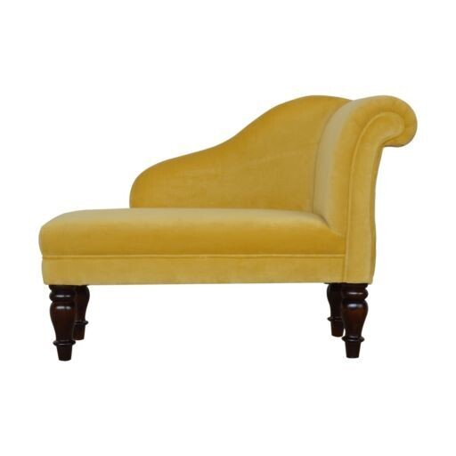 Mustard Velvet Chaise Lounge
Walnut Finish Turned Feet