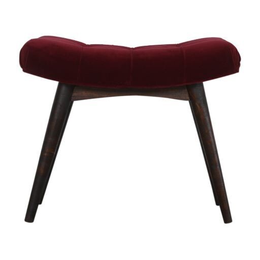 Wine Red Velvet Curved Bench