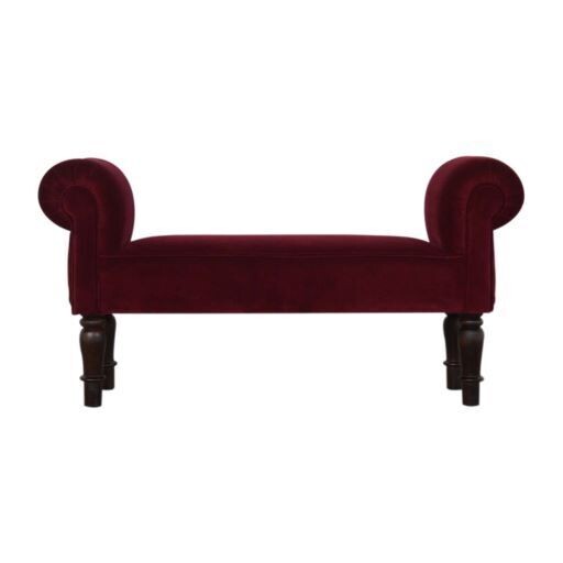Wine Red Velvet Bench with Turned Feet