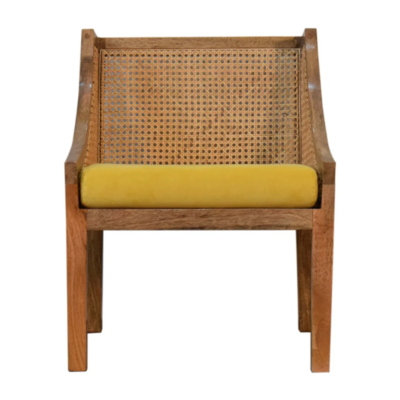Mustard Cotton Velvet Rattan Chair
