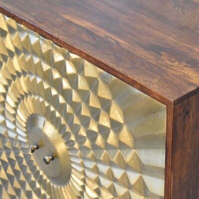 Golden Metalic Circular Sunray Design Furniture with Chestnut Finish Casing