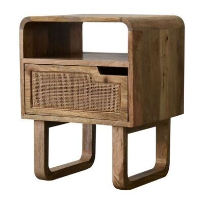 Gower Bedside Cabinet Gower wooden bedside cabinet with open compartment and woven drawer front