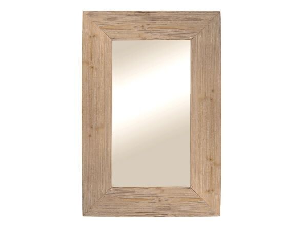 A large quality mirror with a natural finish frame made from recycled wood.