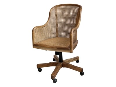 This is a really smart looking swivel office chair with a wicker seat, backrest and sides and a birch wood frame. 
Just a beautiful piece of furniture.