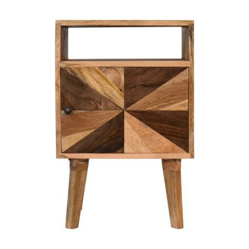 The Chester Bedside Cabinet has an impressive wood design on the cupboard door and a handy shelf too.