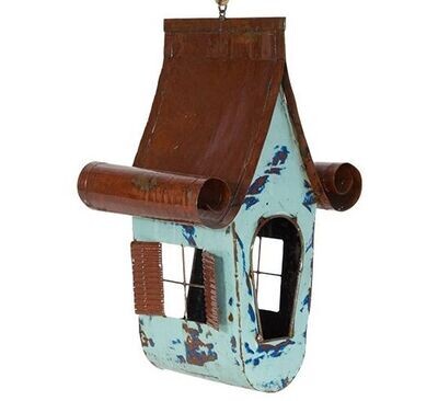 Recycled Victoria Bird House
Brown Roof with Curved Edges
Light blue house with side window and open entrance at side