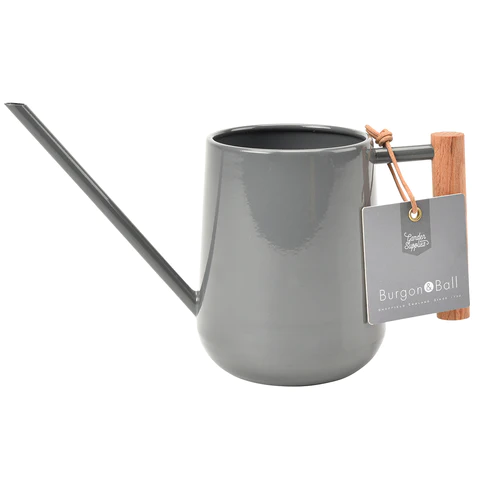 Charcoal finish indoor watering jug with wooden side handle