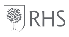 Royal Horticultural Society Logo.
Grey Font colour.  Full Picture of a tree in leaf and its roots.  Surrounded by a shield half outline.  RHS  lettering.