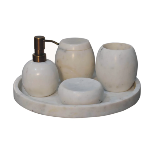 White Marble and Gold Bathroom Set
