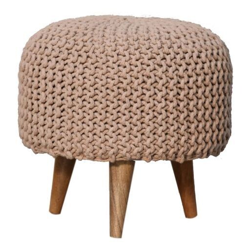 Keeva Beige Round Crochet Footstool Keeva Beige Round Crochet Footstool