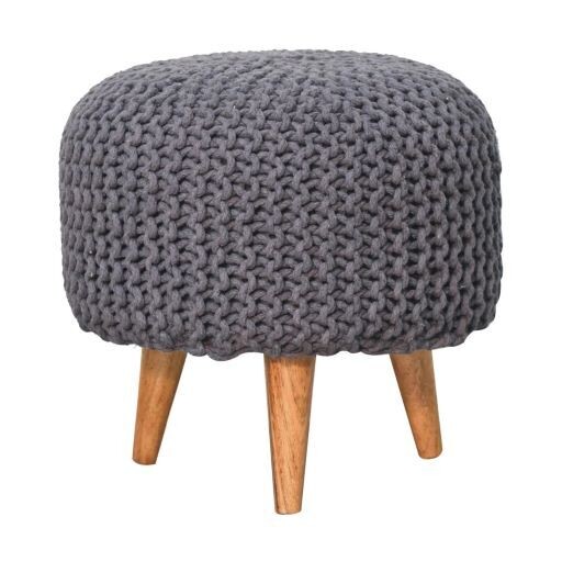 Keeva Grey Round Crochet Footstool Keeva Grey Round Crochet Footstool