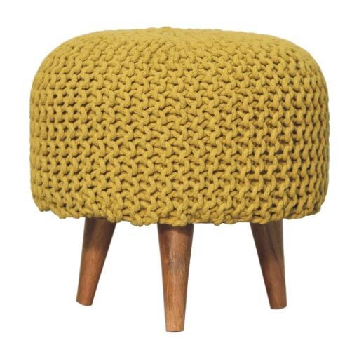 Keeva Mustard Round Crochet Footstool Keeva Mustard Round Crochet Footstool