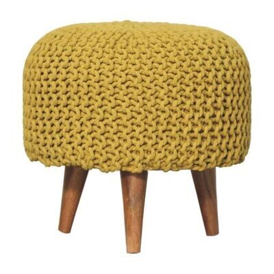 Keeva Mustard Round Crochet Footstool A lovely mustard woven top gives a homely feel to this footstool.