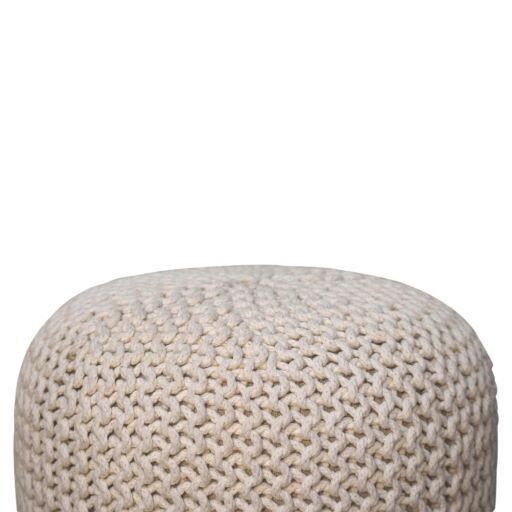 Keeva White Round Crochet Footstool