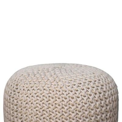 Keeva White Round Crochet Footstool