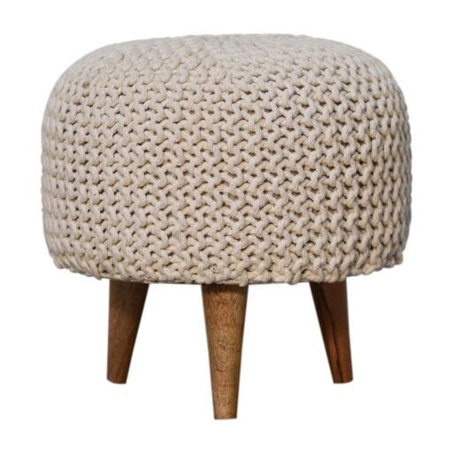 Keeva White Round Crochet Footstool Keeva White Round Crochet Footstool