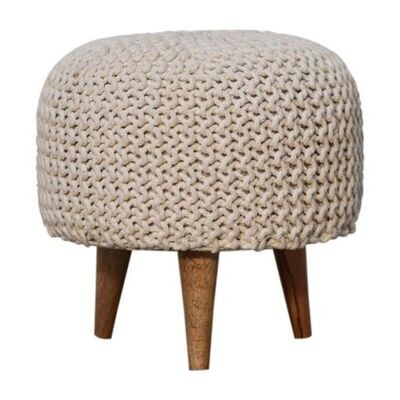 Keeva White Round Crochet Footstool