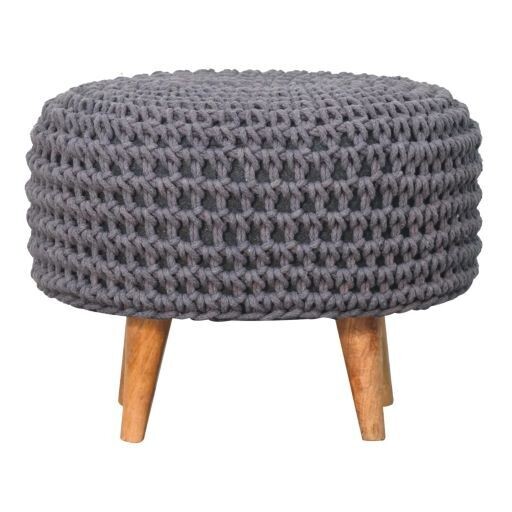 Keeva Grey Crochet Oblong Footstool Keeva Grey Crochet Oblong Footstool