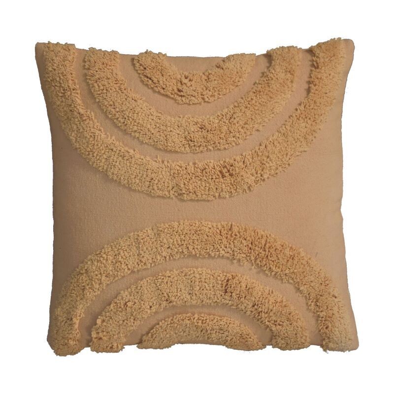 Arched design  (three nested semi-circles pointed centrally
Mustard finish
Set of two cushions