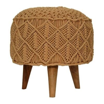 Crochet Footstool.  Three nordic style legs with patterned crochet in Mustard Finish