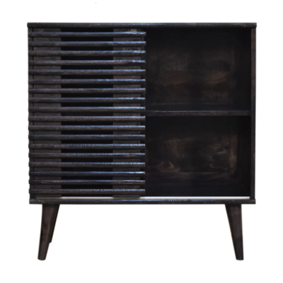 Black Finish Solid Wood Cabinet with Horizontal Slatted/Line Front