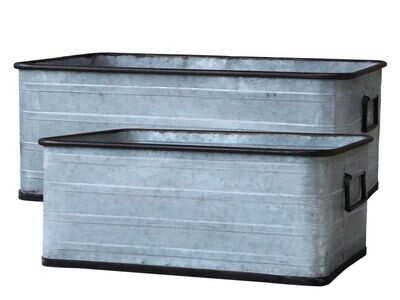 Zinc Planters Boxes.
Deep Rectangular with horizontal Lines
Side Handles