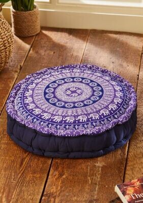 Fair Trade Elephant Print Yoga / Meditation Pouffe - Purple
