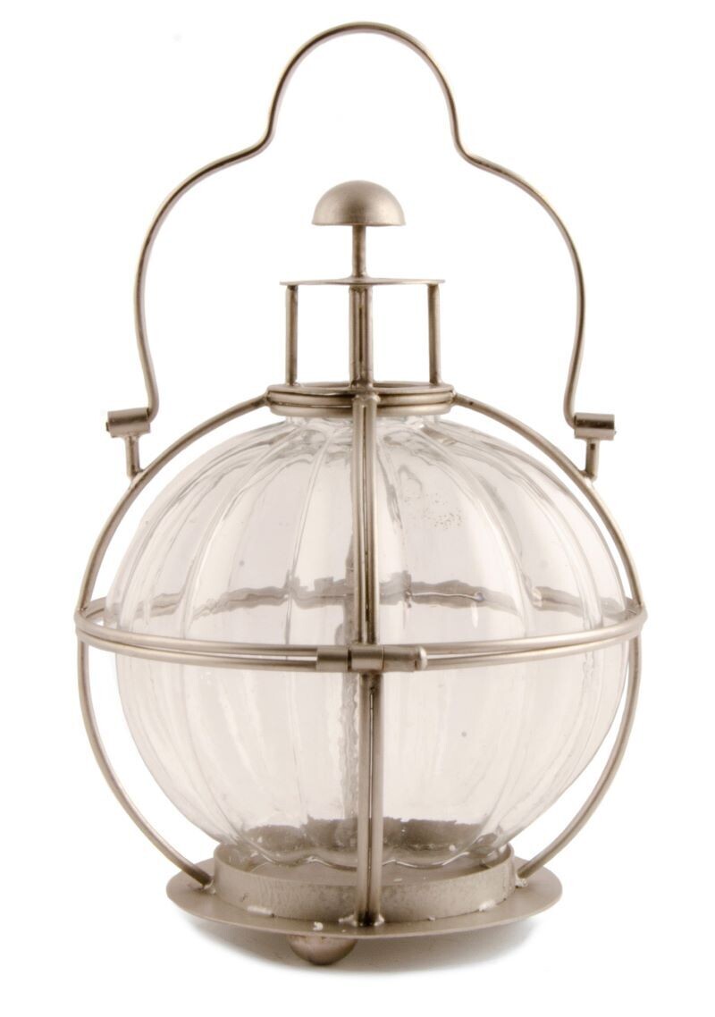 Glass Ball Lantern.
Circular Glass with metal casing and handle