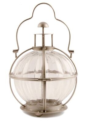 Fair Trade Small Glass Ball Lantern Glass Ball Lantern.
Circular Glass with metal casing and handle