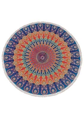 Fringed Cotton Beach Roundie / Yoga Mat
Circular, symmetrical Mat in blue, orange and red pattern