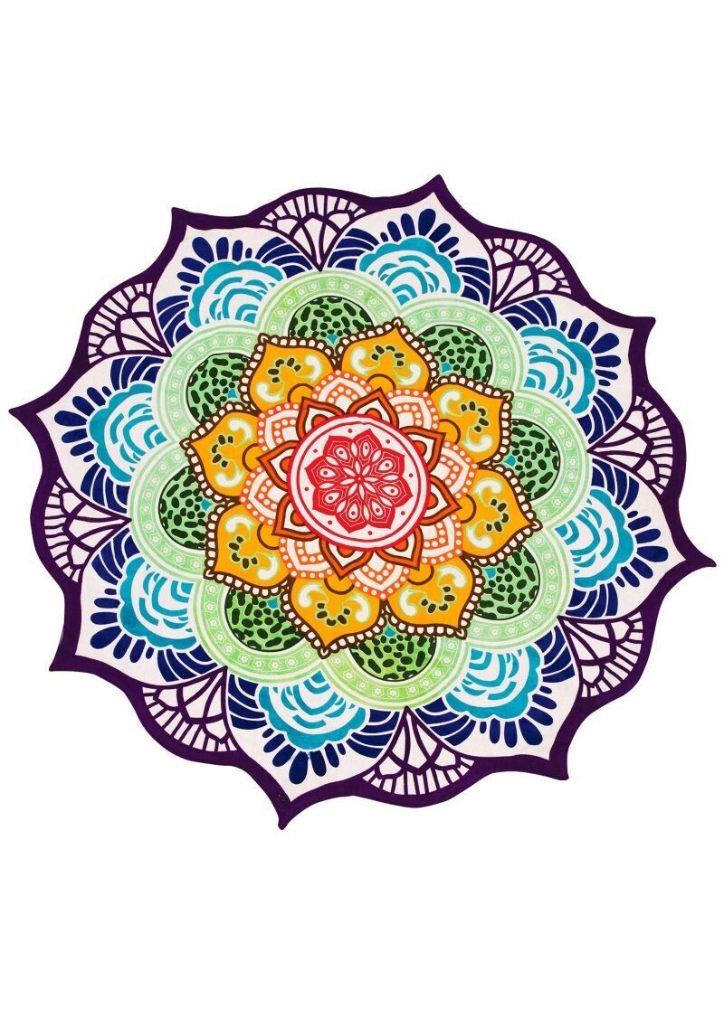 Printed Beach Roundie Yoga Mat
Light Blue, Green, Yellow, Purple symmetrical pattern