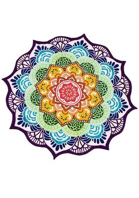 Printed Beach Roundie Yoga Mat
Light Blue, Green, Yellow, Purple symmetrical pattern