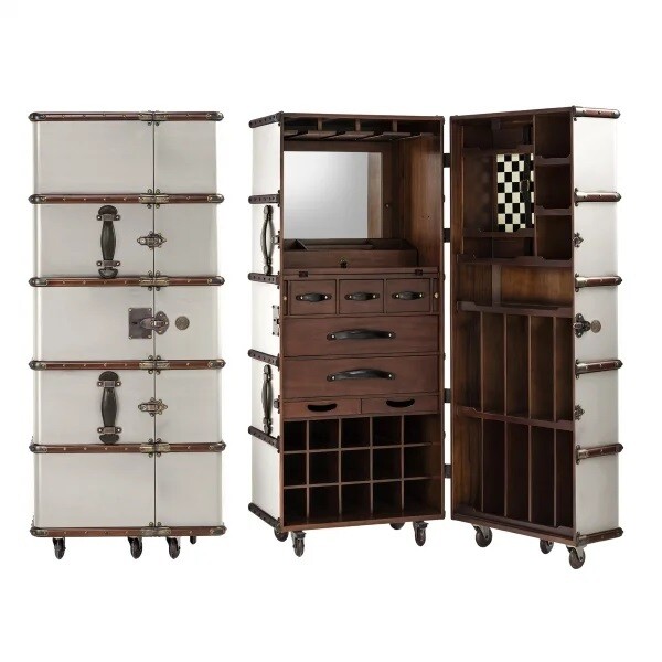 The Stateroom Bar Cabinet is the pinnacle of good taste, looking just like a luggage trunk until you open it up, when suddenly, voila, it's a full bar!
Ideal for guest rooms, or a dining room, and it will make your guests feel very special.