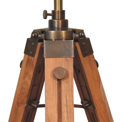Teak Wood Tripod Stand with Brass Finishes.
Beige Lampshade