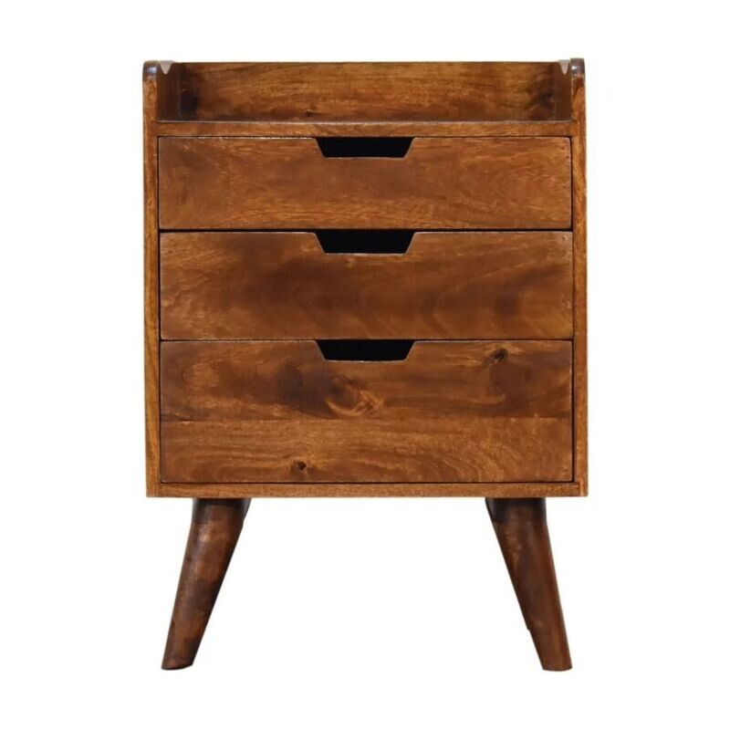A first class bedside cabinet with three drawers.