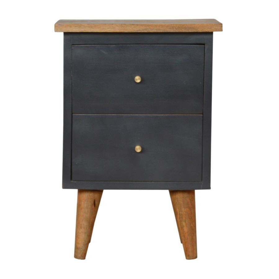 Fits well with any decor, this Charcoal painted Tonic Bedside Cabinet has two useful drawers