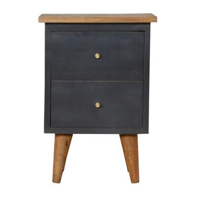 Fits well with any decor, this Charcoal painted Tonic Bedside Cabinet has two useful drawers