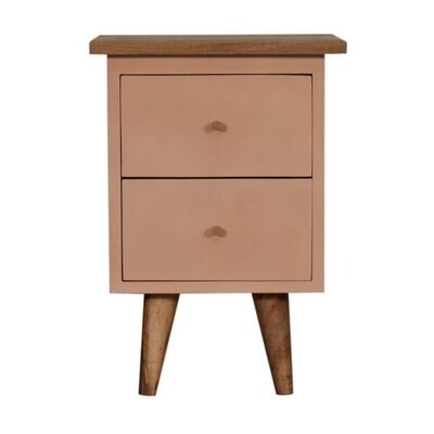 Tonic Hand Painted Bedside Cabinet - Powder Pink Tonic Hand Painted Bedside Cabinet
Powder Pink Paint.
Two Drawers.
Nordic Style Legs
Natural Finish Top Surface