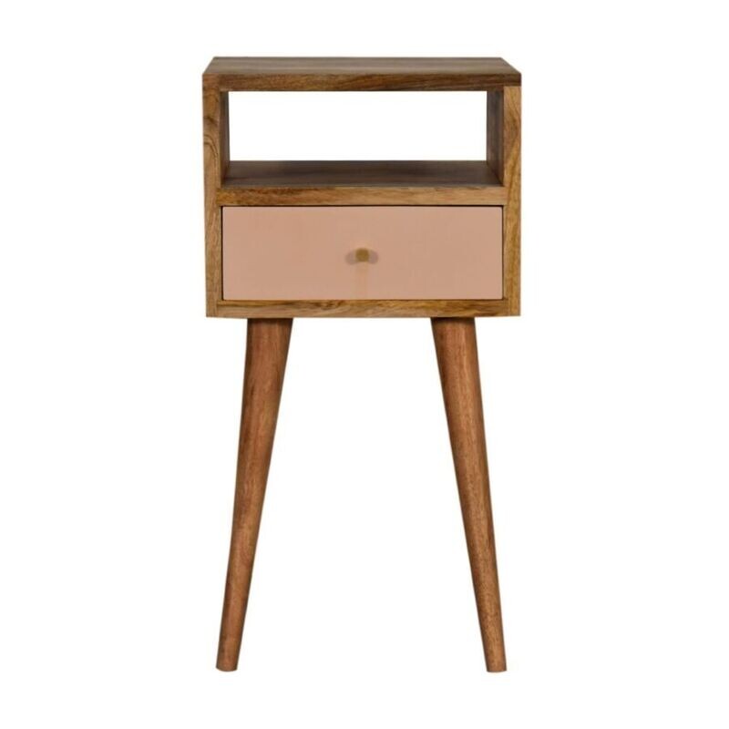The Tonic is our best selling bedside cabinet, and this one comes with a lovely pink drawer front.