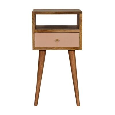 The Tonic is our best selling bedside cabinet, and this one comes with a lovely pink drawer front.