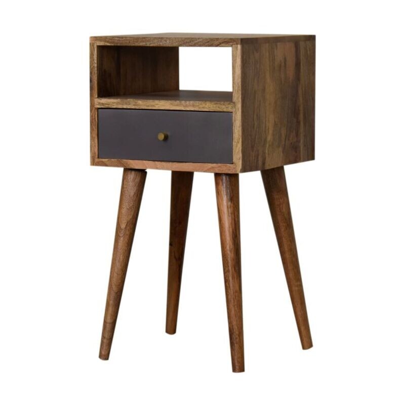 Tonic Hand Painted Open Bedside Cabinet - Carbon Paint Finish.
Natural Finish Surface and Carbon (Black) hand-painted drawer. Open Slot and drawer.