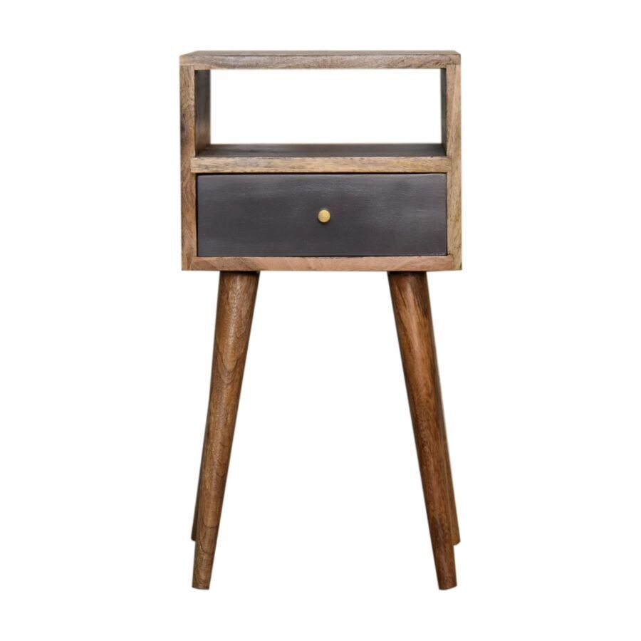 Tonic Hand Painted Open Bedside Cabinet - Carbon Paint Finish.
Natural Finish Surface and Carbon (Black) hand-painted drawer. Open Slot and drawer.
