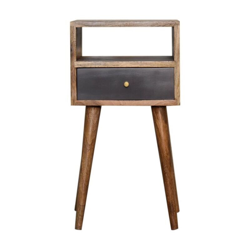 Tonic Hand Painted Open Bedside Cabinet - Carbon Paint Finish.
Natural Finish Surface and Carbon (Black) hand-painted drawer. Open Slot and drawer.