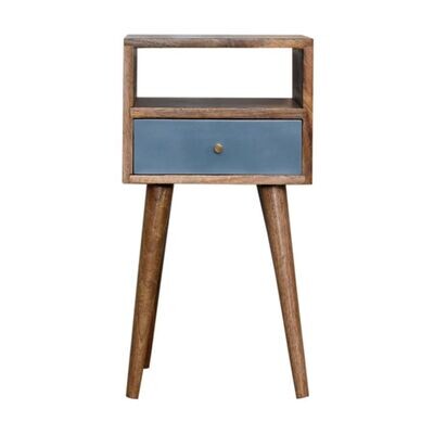 This version of the Tonic Bedside Cabinet has an open shelf above a single drawer. It comes in a number of colour options.
