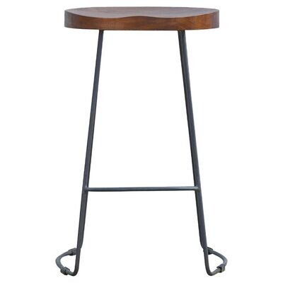 The Wheatsheaf Bar Stool is rather special, with iron legs and feet, and a seat worked to a comfortable shape by hand for sitting.
The seat is made from solid Mango wood, and finished in a chestnut shade. 