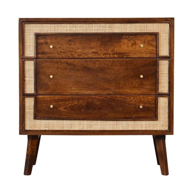 A grand looking Osbourne Chest of Drawers finished in Chestnut and Rattan. Very elegant.