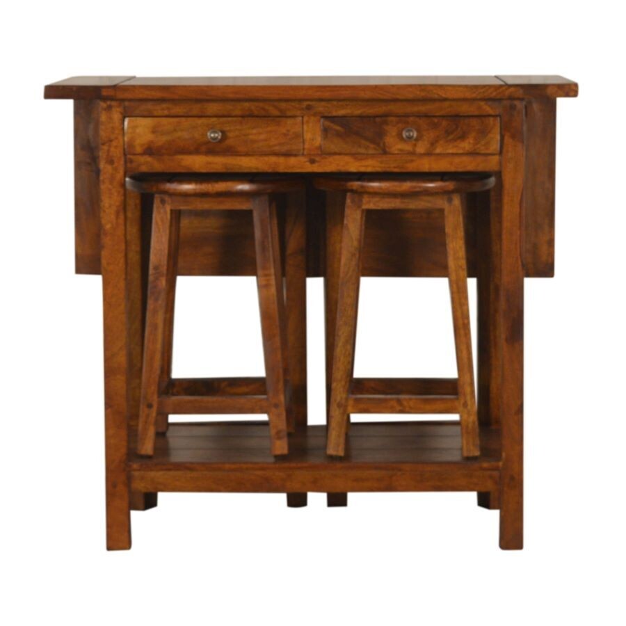 A stupendous multi use table with two nesting stools 
