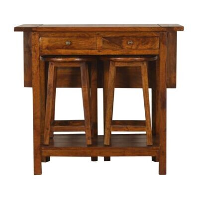 A stupendous multi use table with two nesting stools 